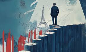 Investor looking at global mutual fund graph with France election news on screen and Vizzve app open